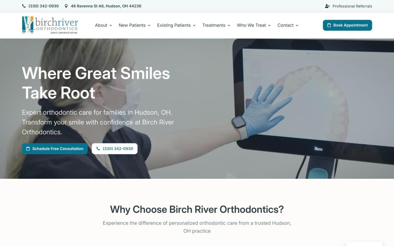 Birch River Orthodontics website on desktop