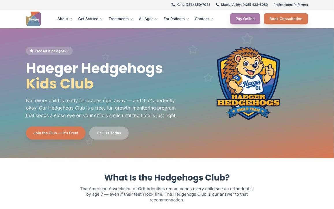 Hedgehogs Kids Club page