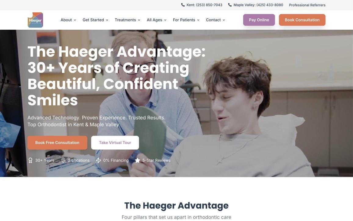 Haeger Orthodontics website on desktop