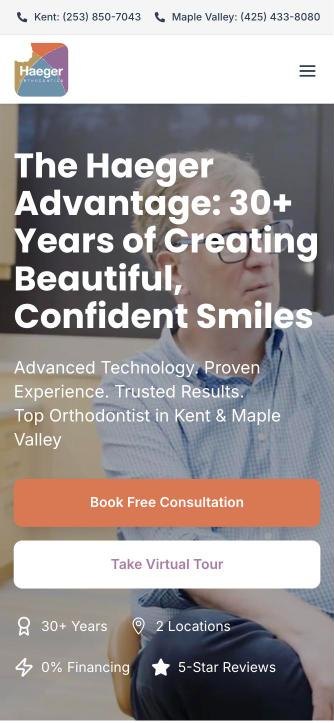 Haeger Orthodontics website on mobile