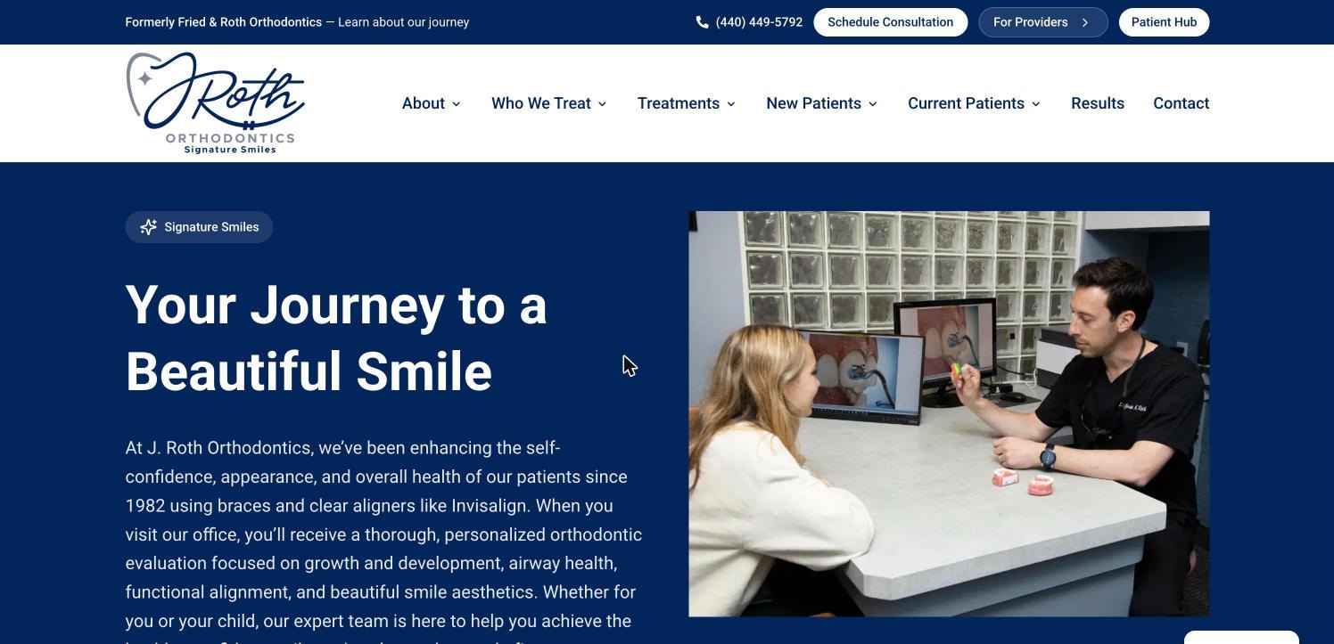 J. Roth Orthodontics website on desktop