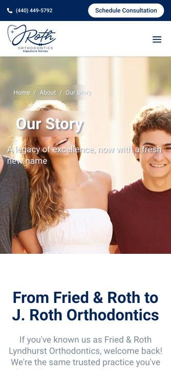 J. Roth Orthodontics website on mobile