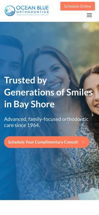Ocean Blue Orthodontics website on mobile
